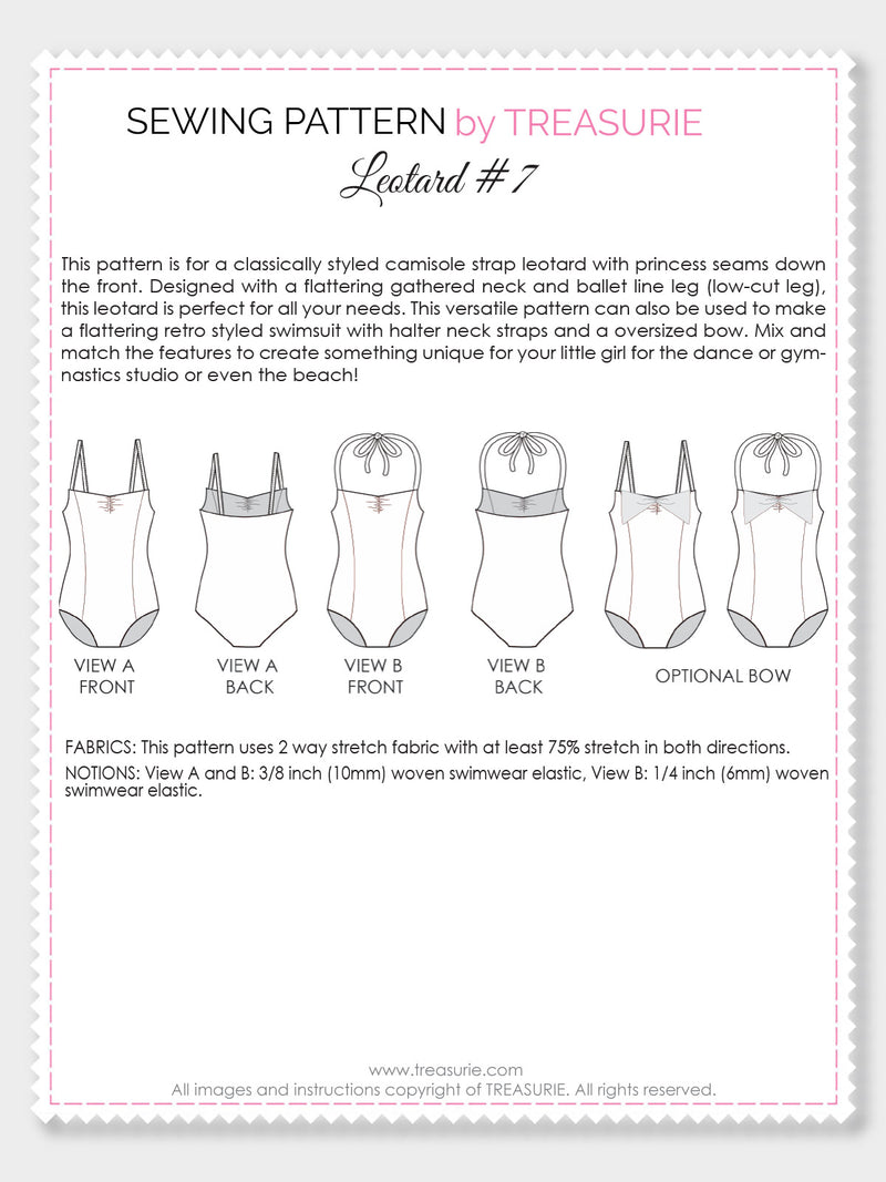 Leotard Patterns, Swimsuit Patterns - LEOTARD #7 - Girls (L507)