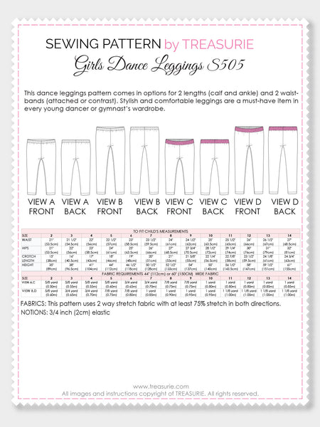 Dance Leggings Pattern - 2 Lengths, 2 Waists (S505)