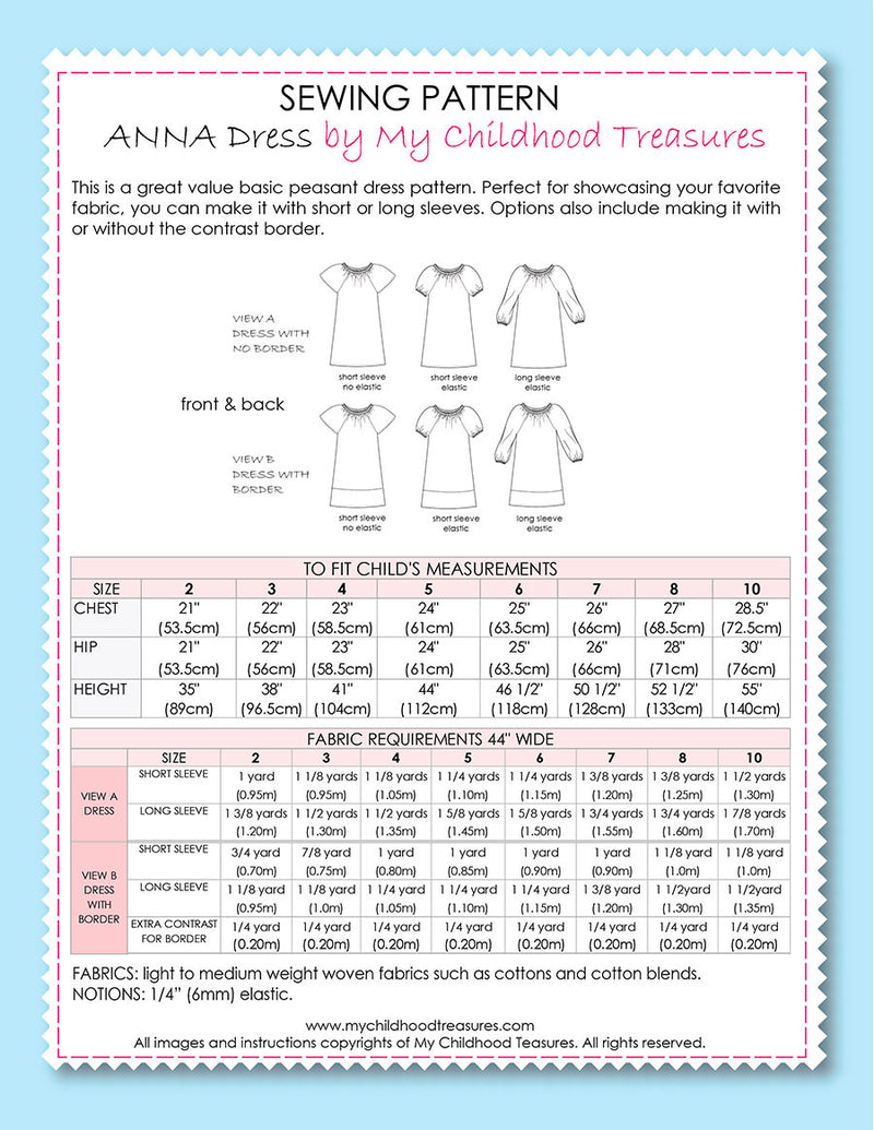 ANNA - Girls Peasant Dress Patterns - 3 Sleeves