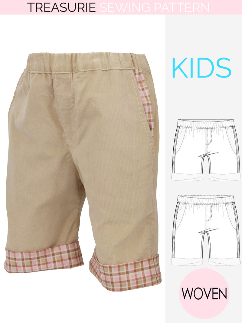 woven kids shorts sewing pattern