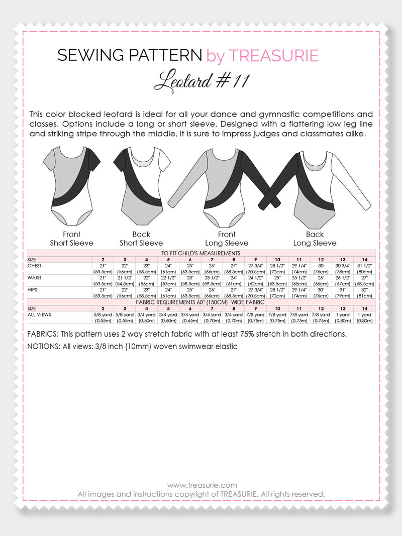 Leotard Patterns - LEOTARD #3 - Girls, Short/Long Sleeve (L503) – TREASURIE