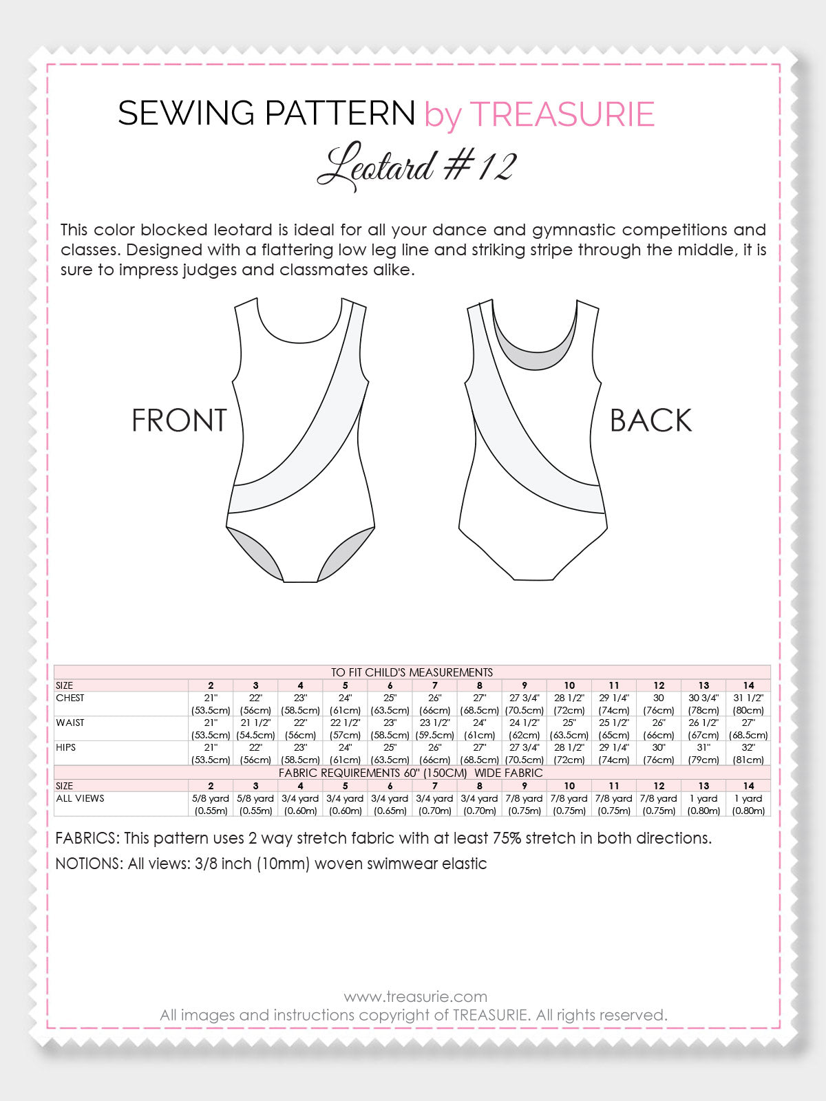 Leotard Pattern Swimsuit Pattern Leotard 12 Girls Sleeveless