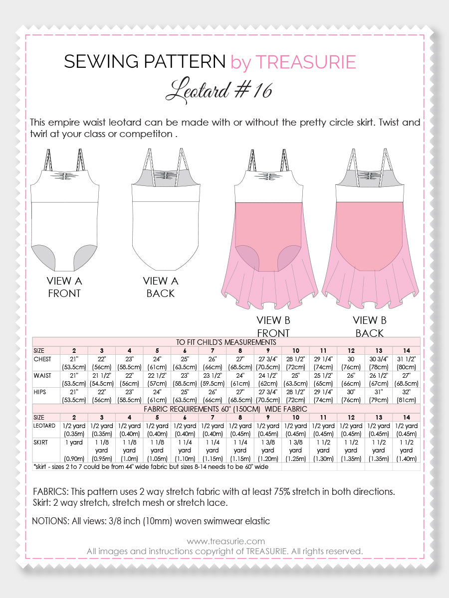 Leotard Patterns - LEOTARD #16- Girls Empire Skirted (L516) – TREASURIE