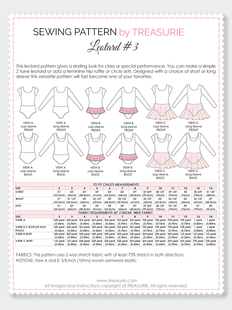 girls leotard with skirt sewing pattern