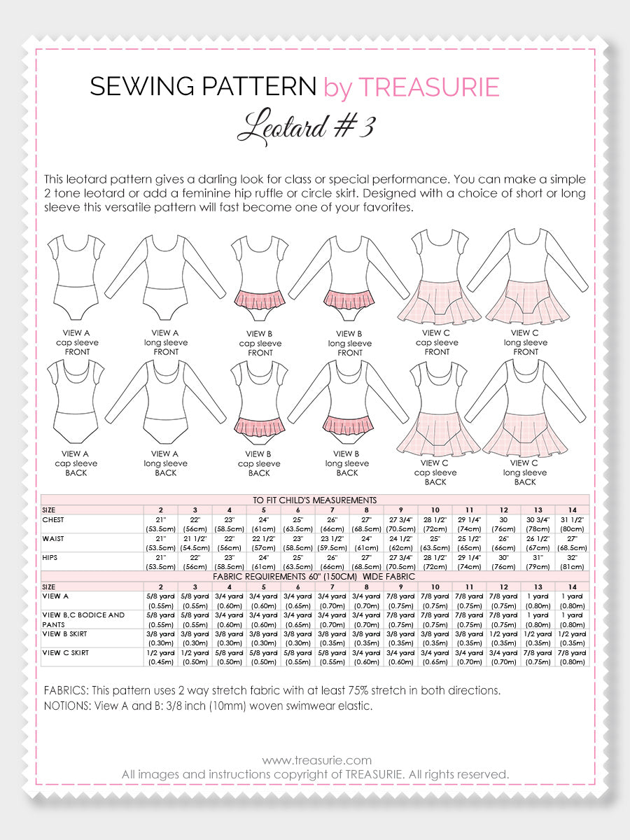 Leotard Patterns LEOTARD 3 Girls Short Long Sleeve L503 TREASURIE leotard-patterns-leotard-3-girls-short-long-sleeve-l503-treasurie