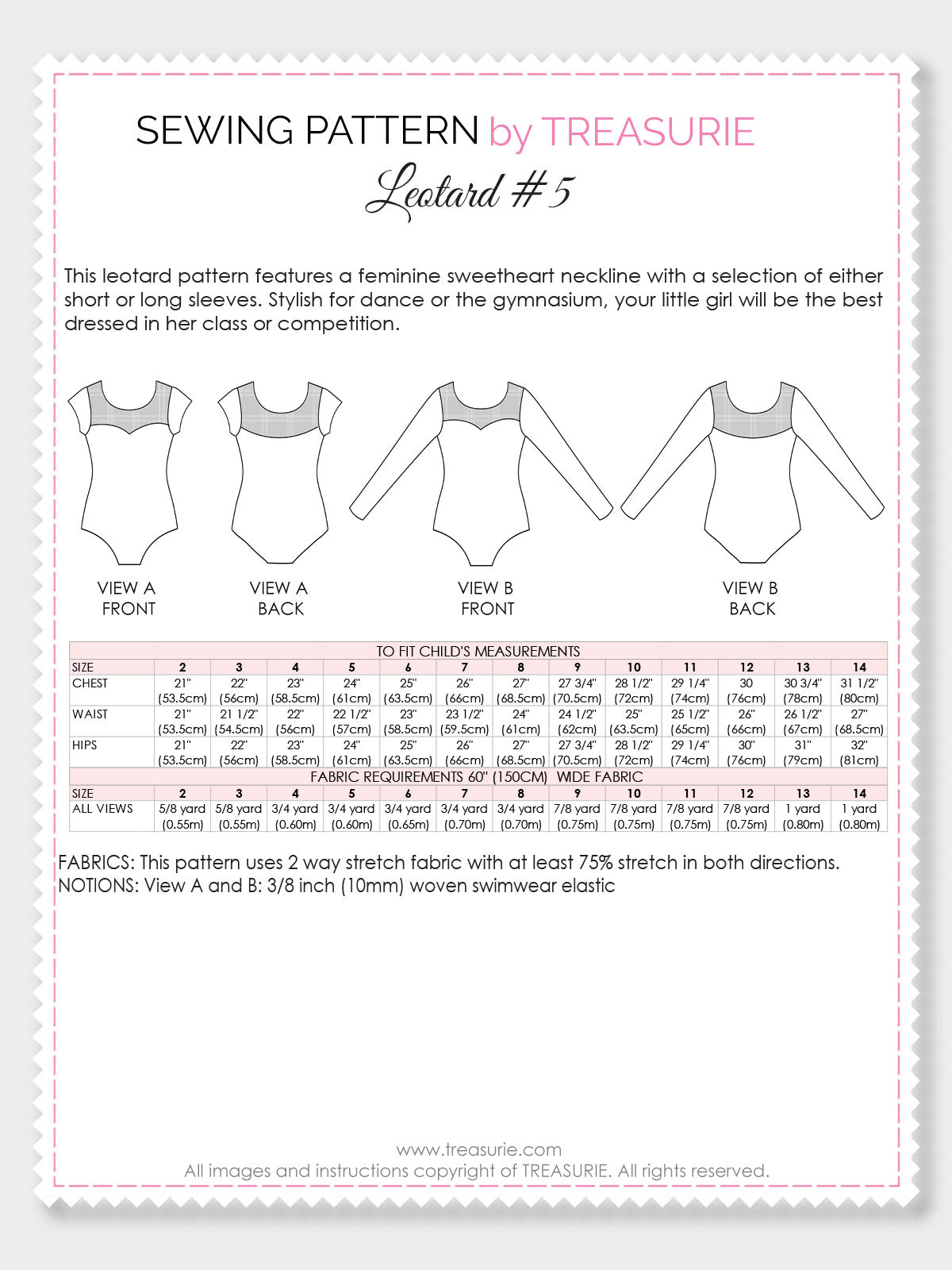 Leotard Patterns - LEOTARD #5 - Girls, Short & Long Sleeve (L505 ...