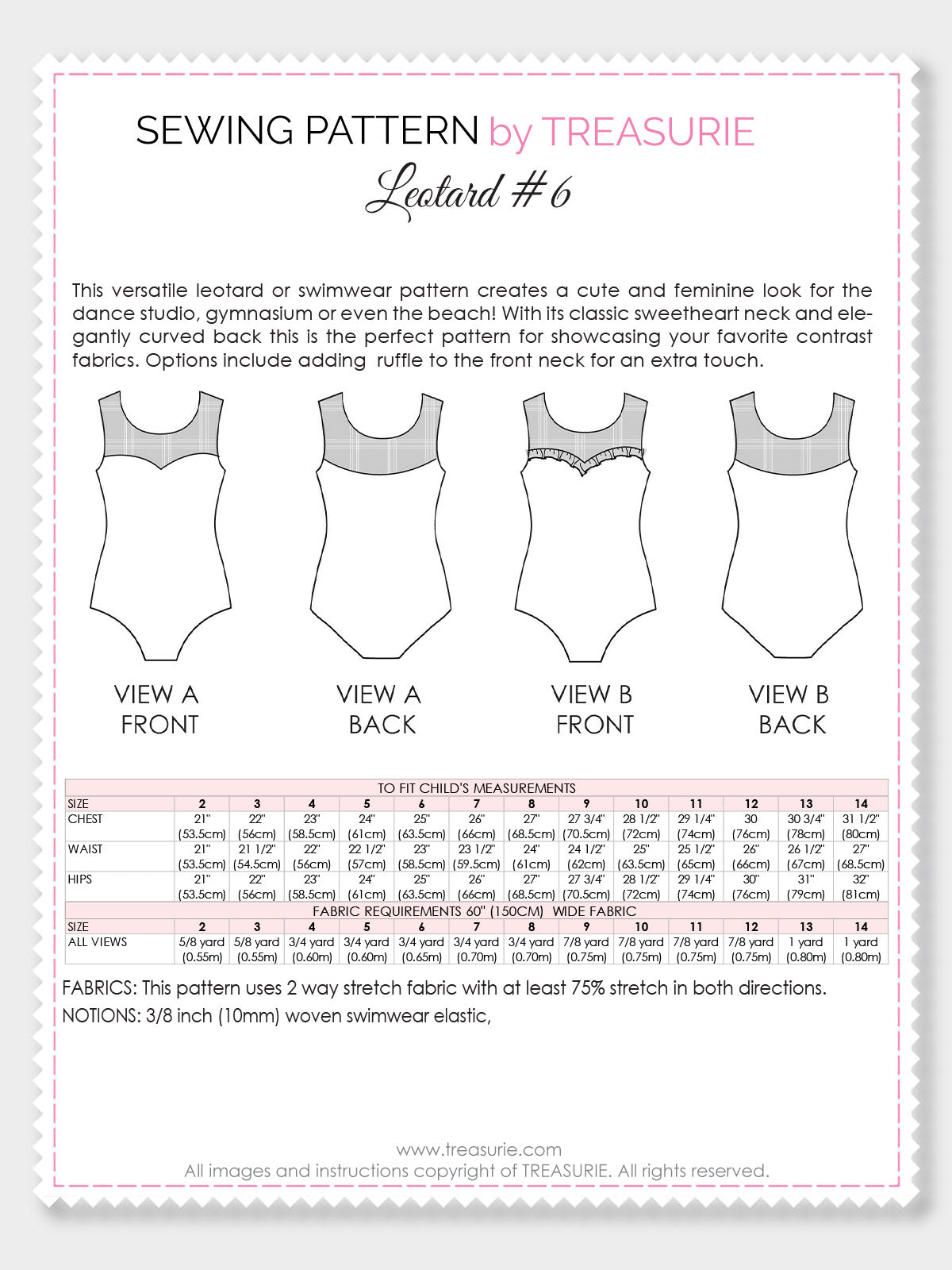 Girls leotard sewing pattern #6 – TREASURIE