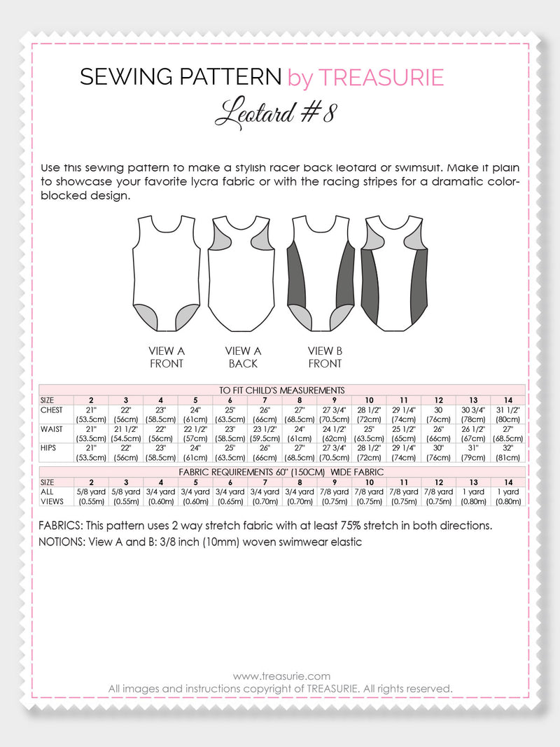 Leotard Patterns, Swimsuit - Girls LEO #8 (L508)