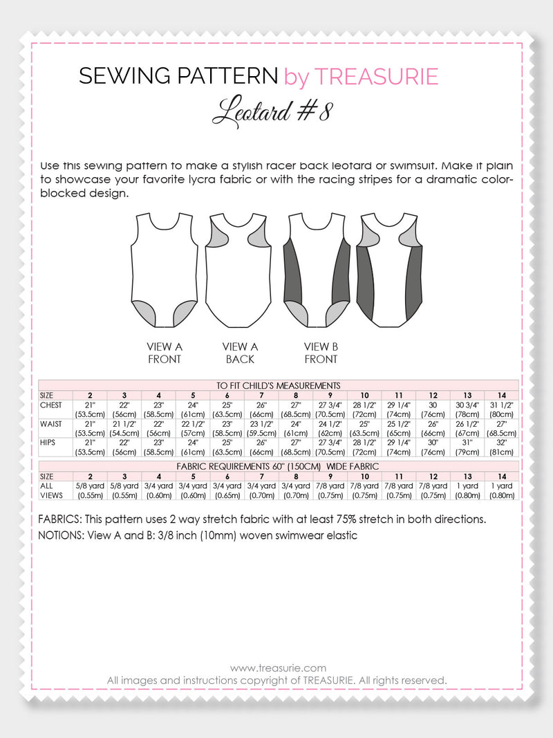 Leotard Patterns, Swimsuit Patterns - LEOTARD #8 - Girls (L508)
