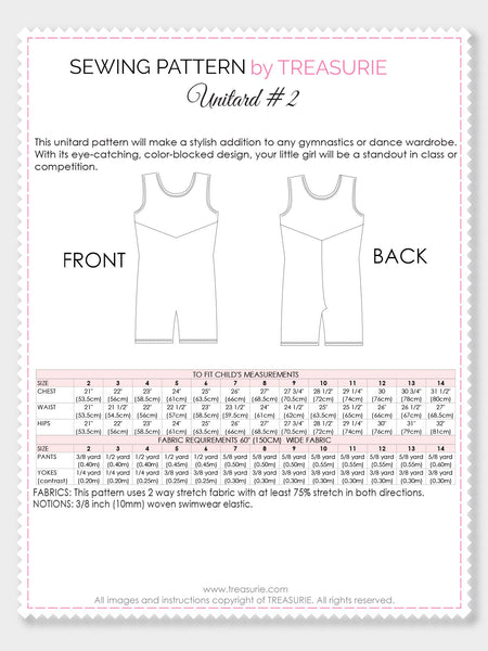 Unitard Patterns - Girls - UNITARD#2 - Sleeveless (LU02) – TREASURIE