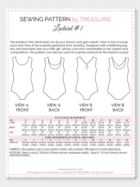 Leotard Patterns, Swimsuit Patterns - LEOTARD #1 - Girls, Sleeveless ...