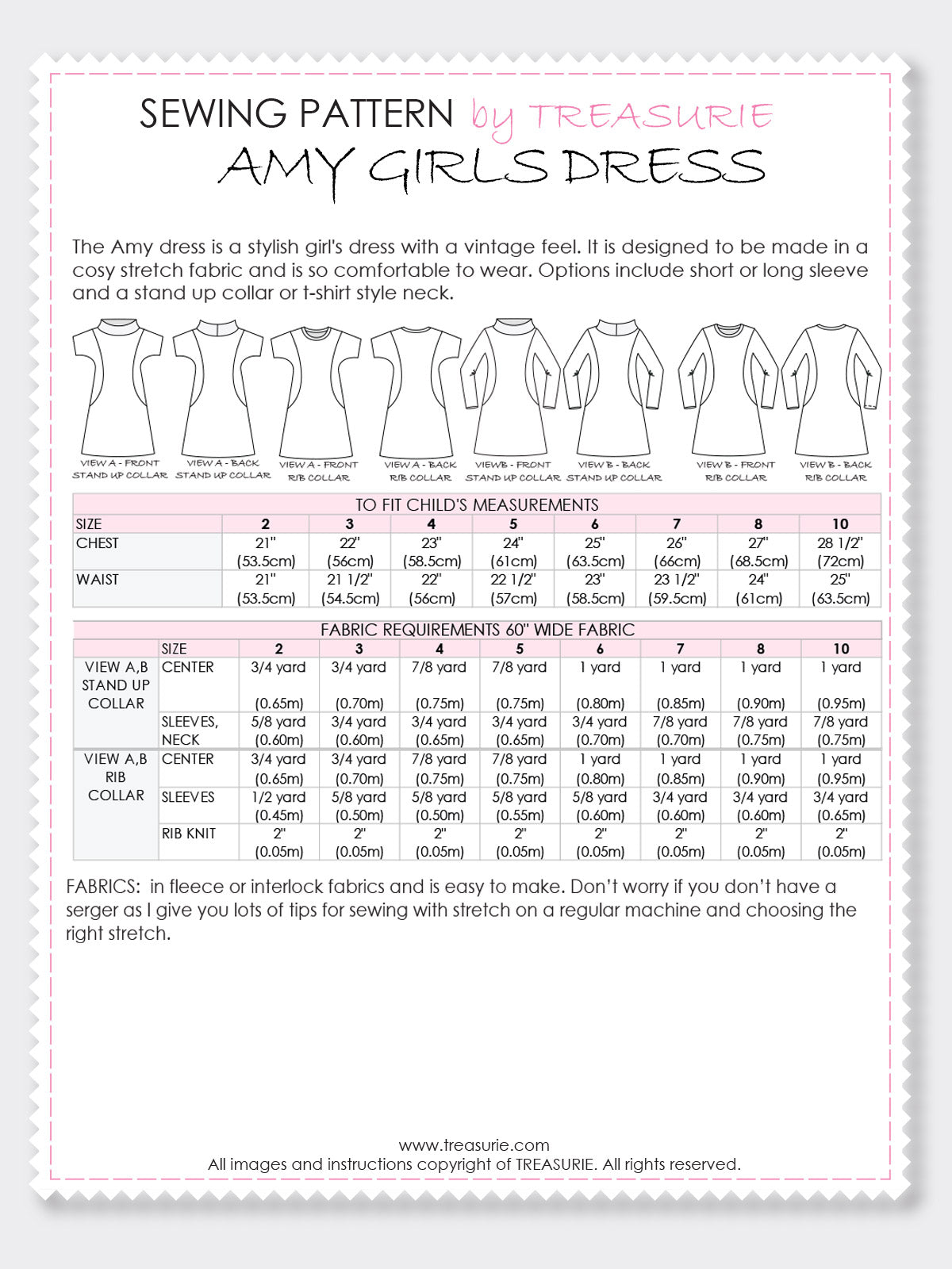 Amy Girls Dress Sewing Pattern TREASURIE Amy Girls Dress Sewing Pattern TREASURIE