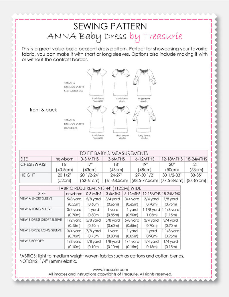 ANNA - Baby Peasant Dress Patterns (0-24M)