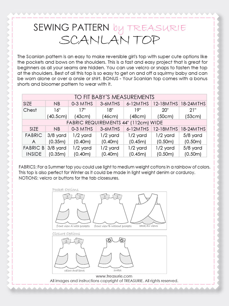 SCANLAN - BABY Top & Bloomers Pattern  (0-24 Months)