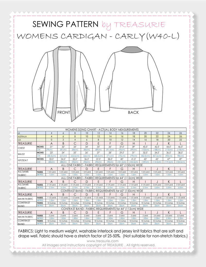 CARLY - Womens Cardigan Pattern (W40-L)