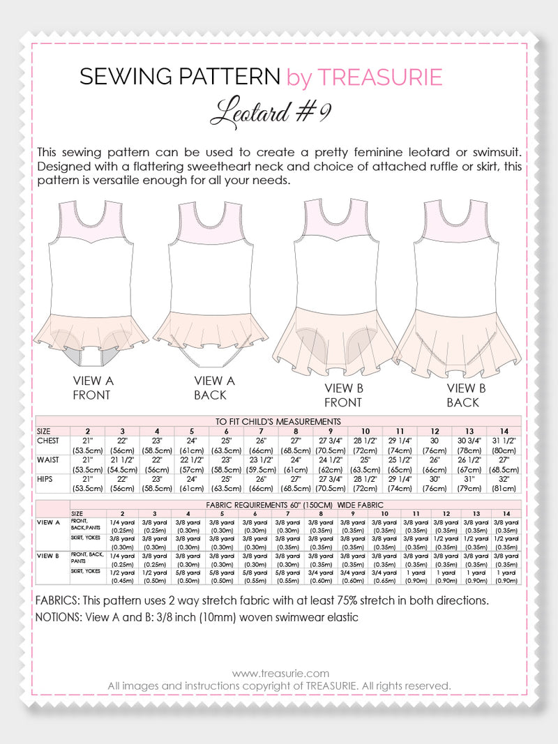 Leotard Pattern, Swimsuit Pattern - LEOTARD #12 Girls, Sleeveless