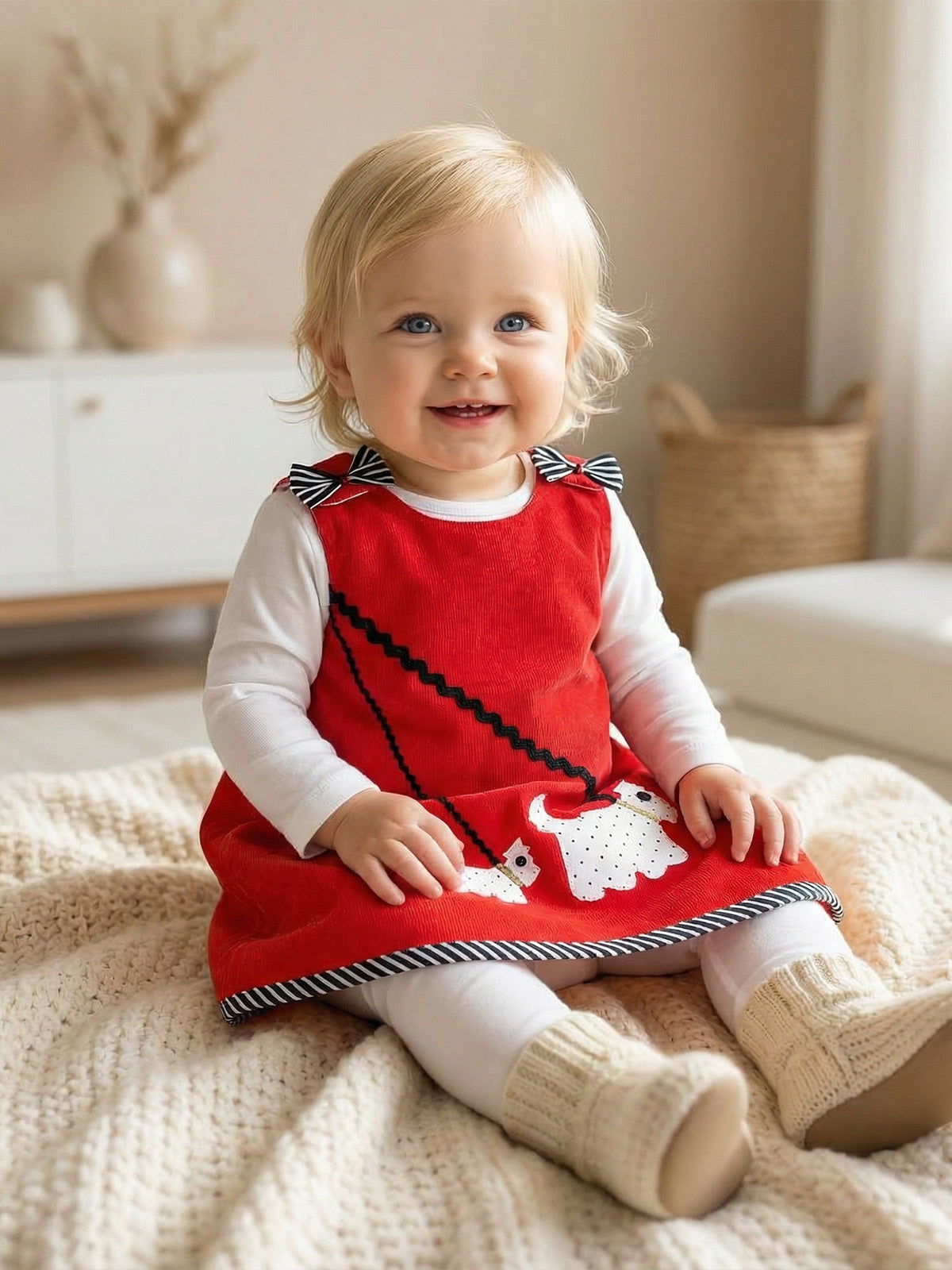 baby knit dress Milan Dove White Floral Embroidered Tutu Knit Baby Dress (Organic) 18-24M