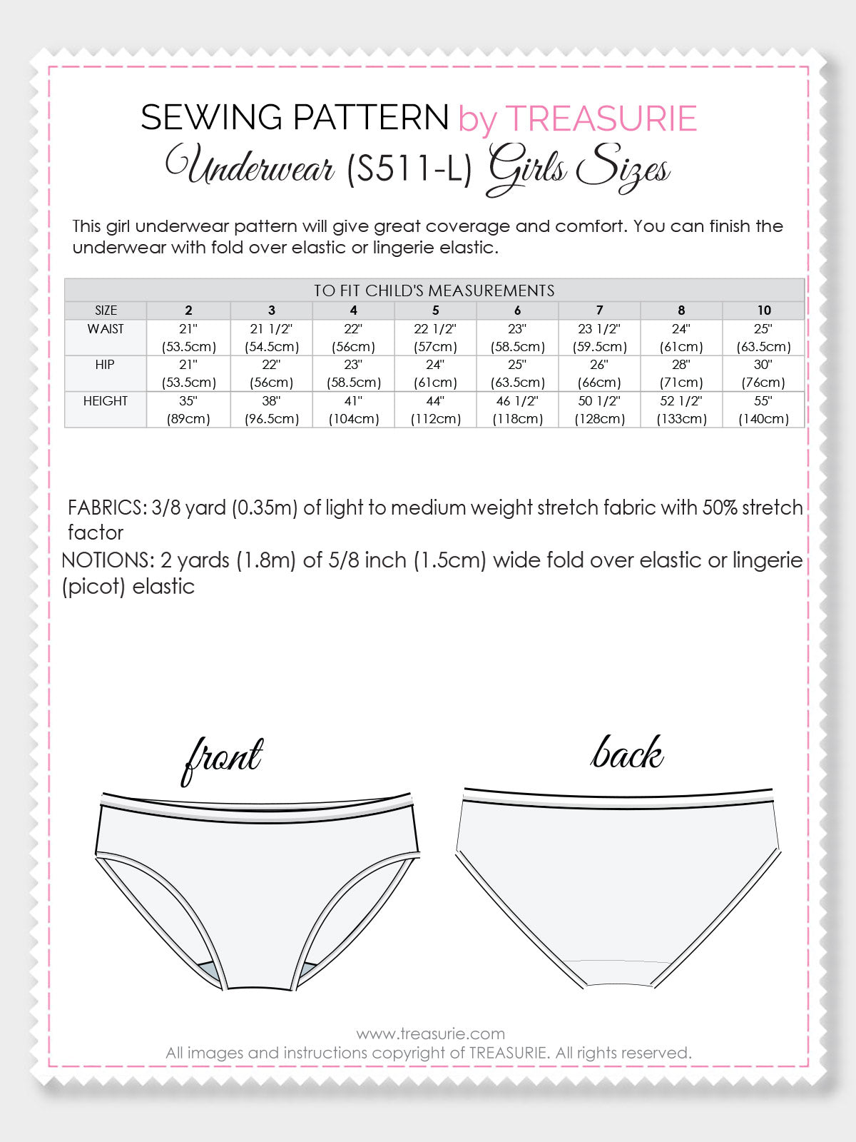 Girls Underwear Sewing Pattern TREASURIE