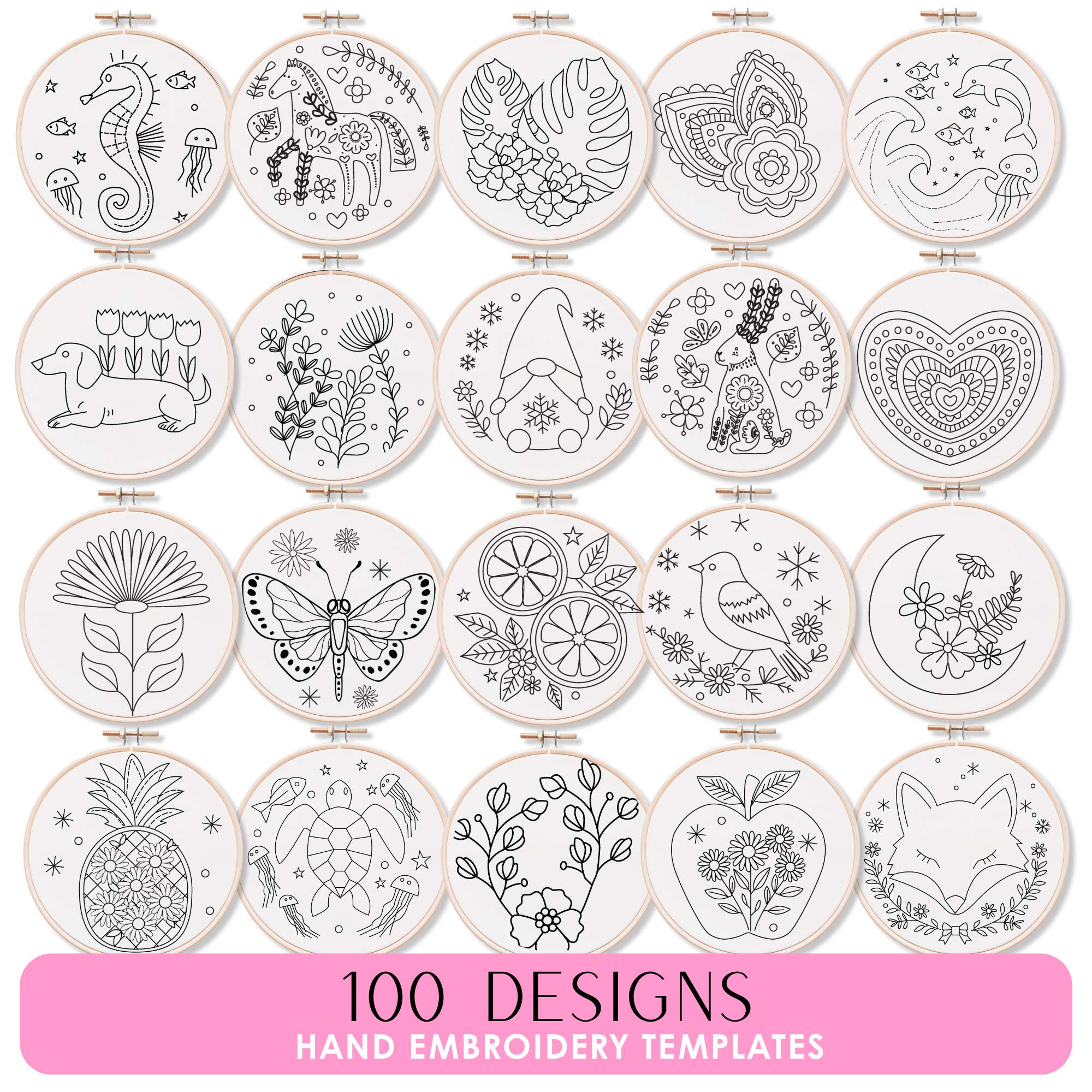 100 Printable Embroidery Templates Bundle – TREASURIE