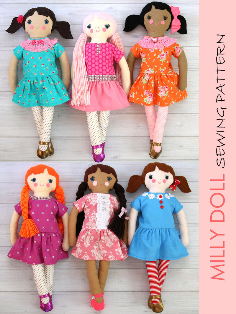 fabric doll pattern, rag doll pattern MILLY