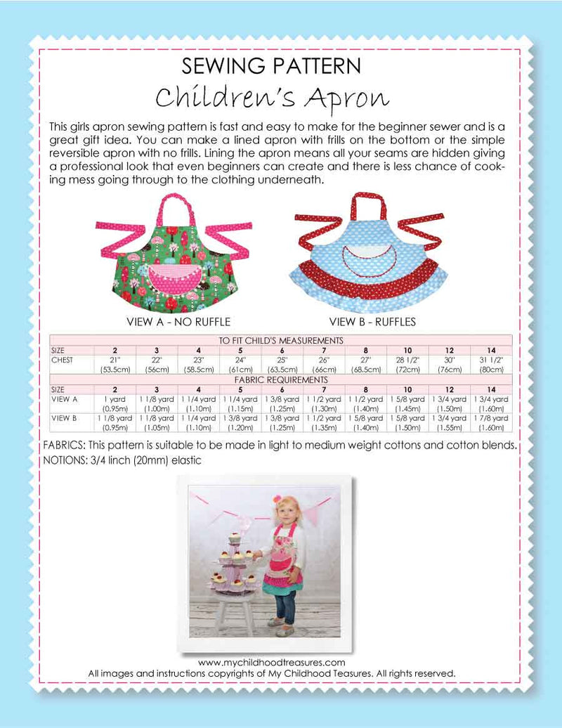 kids sewing pattern, childrens apron pattern