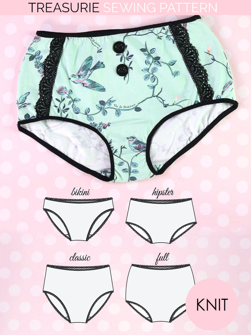Printed Clover Panty Sewing Pattern, Sizes XS-L or XL-3XL