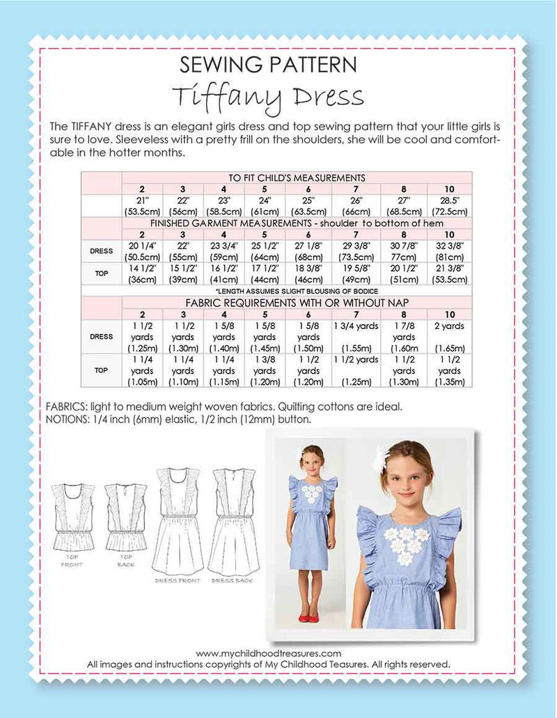 TIFFANY - Girls Dress Pattern, Top Sewing Pattern