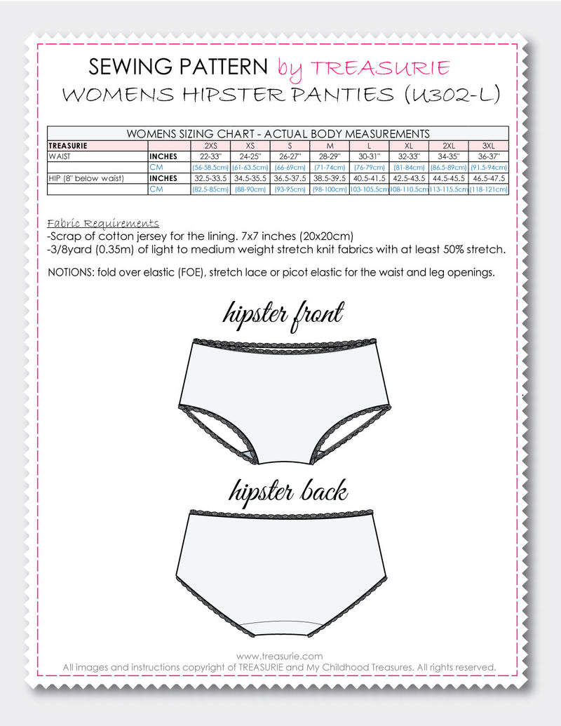 Ladies Panties Pattern - Hipsters – TREASURIE
