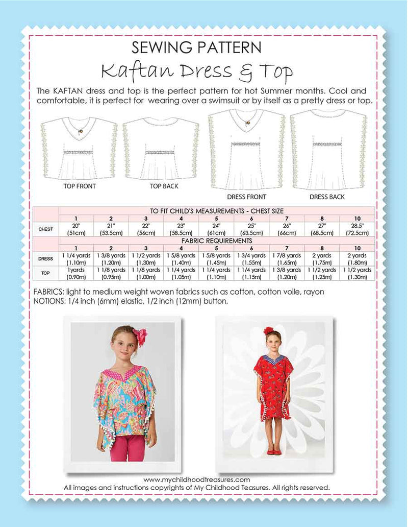 girls sewing pattern, kaftan sewing pattern by MCT