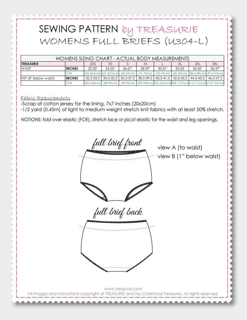 Panties Pattern FULL BRIEF - Womens (U304-L)