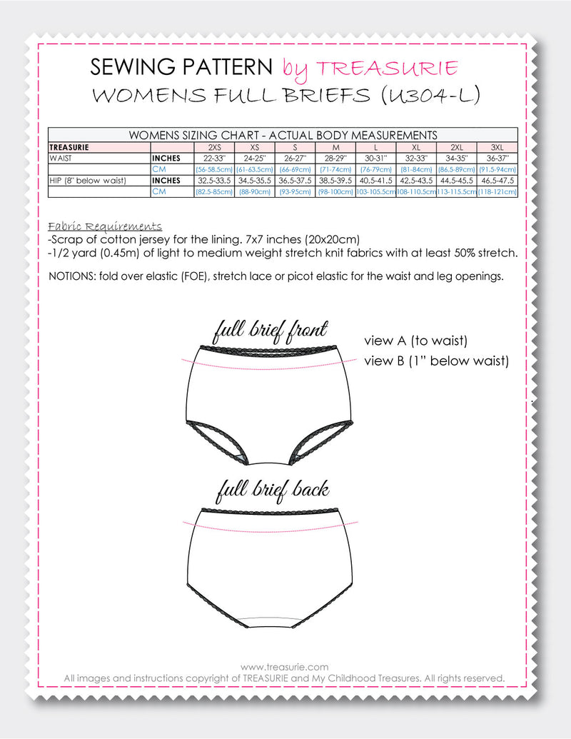 High Waist Knickers Two Sewing Pattern, Download 2 Full Brief Panties  Pattern