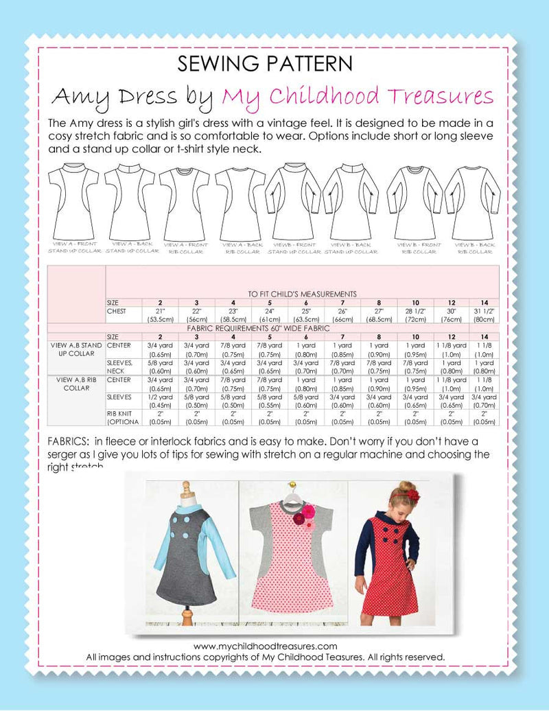 AMY - Girls Dress Patterns (2-10)(8-14)