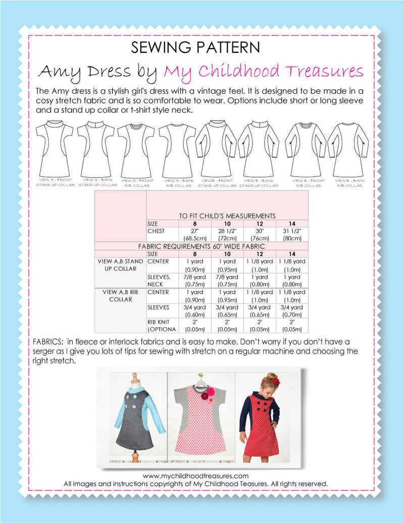 AMY - Girls Dress Patterns (2-10)(8-14)