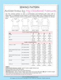 ANTHEA - Girls Dress Patterns (2-10)(8-14)