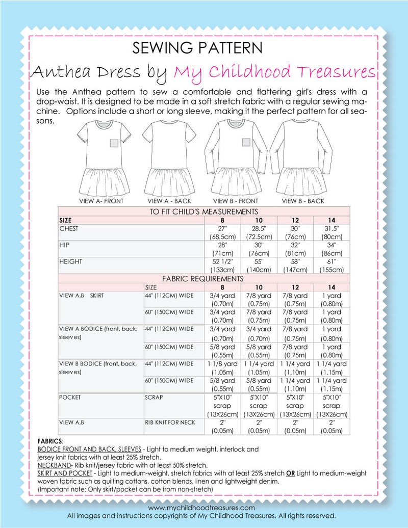 ANTHEA - Girls Dress Patterns (2-10)(8-14)