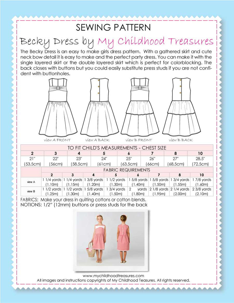 BECKY - Girls Dress Patterns (2-10)