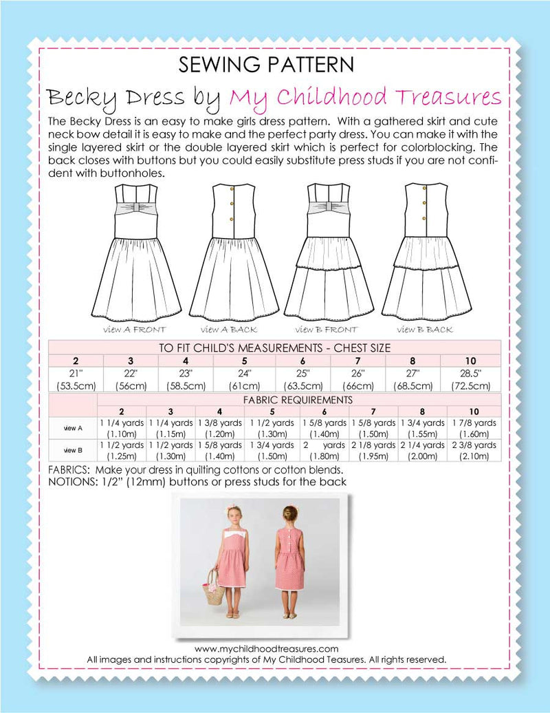 BECKY - Girls Dress Patterns - 2 Skirt Options