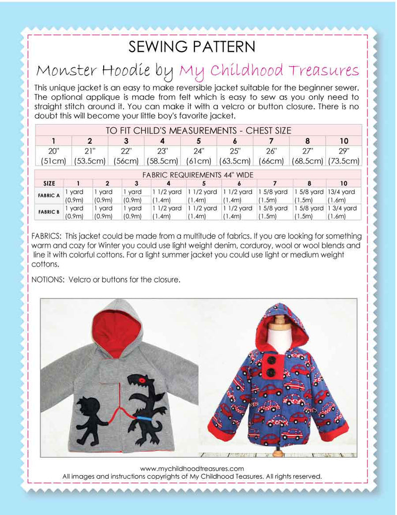 Boy Hoodie Jacket sewing pattern, PR-4Y, Knit