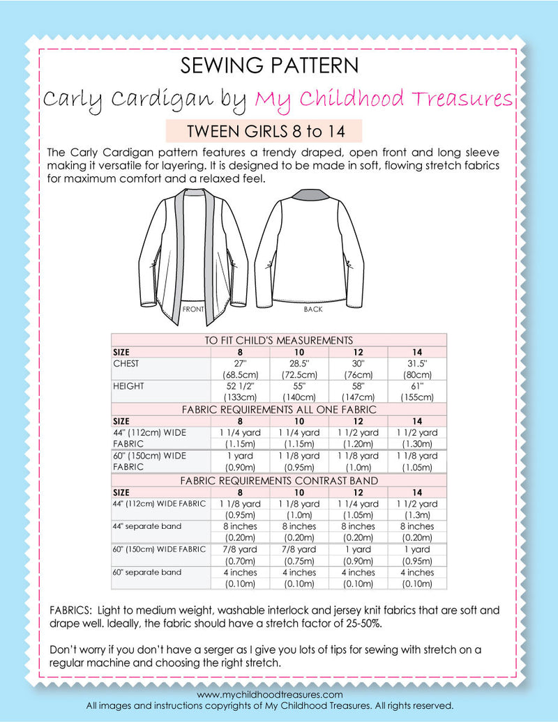 CARLY - Girls Cardigan Sewing Pattern - Stretch