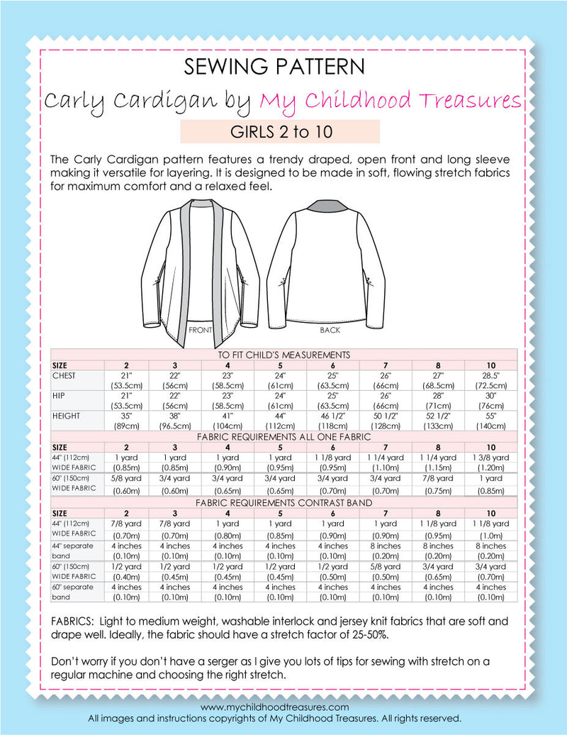 CARLY - Girls Cardigan Pattern - Stretch