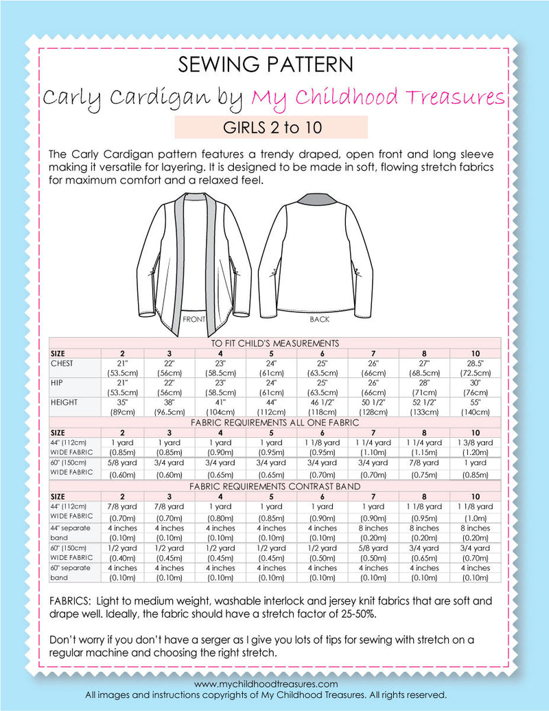 CARLY - Girls Cardigan Sewing Pattern - Stretch