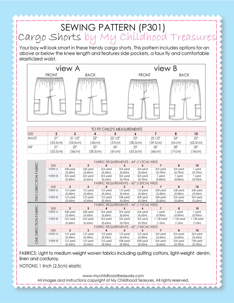 Boys Shorts Sewing Pattern - CARGO (P301)