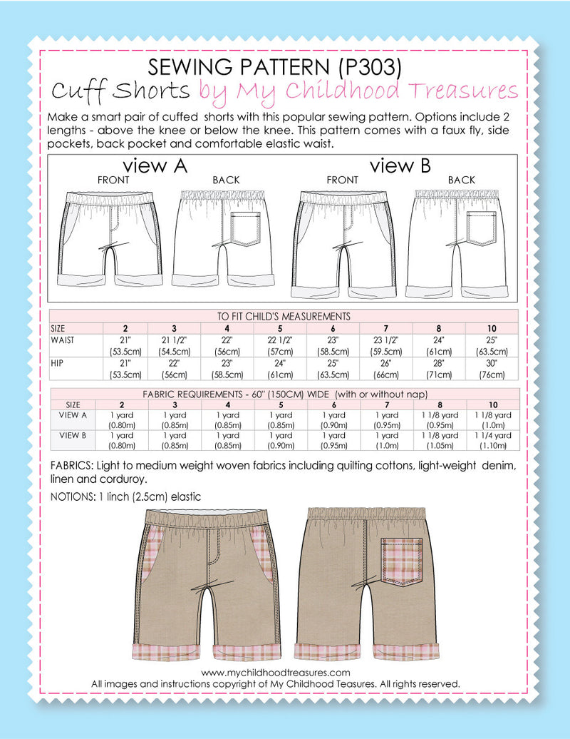 Boys Shorts Sewing Pattern - CUFFED (P303)
