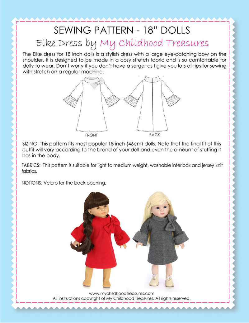 18 inch doll clothes patterns - ELKE Dress (D1307)