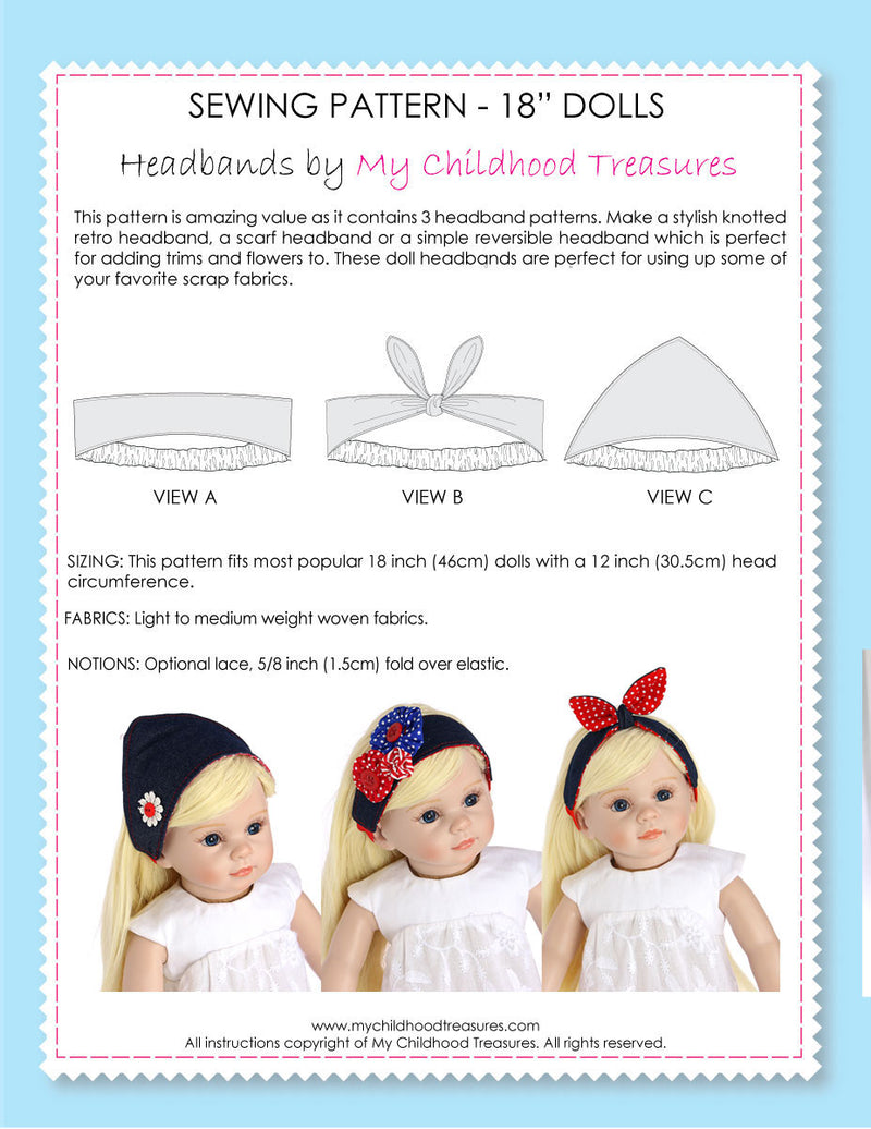 18 inch doll headband sewing pattern – TREASURIE