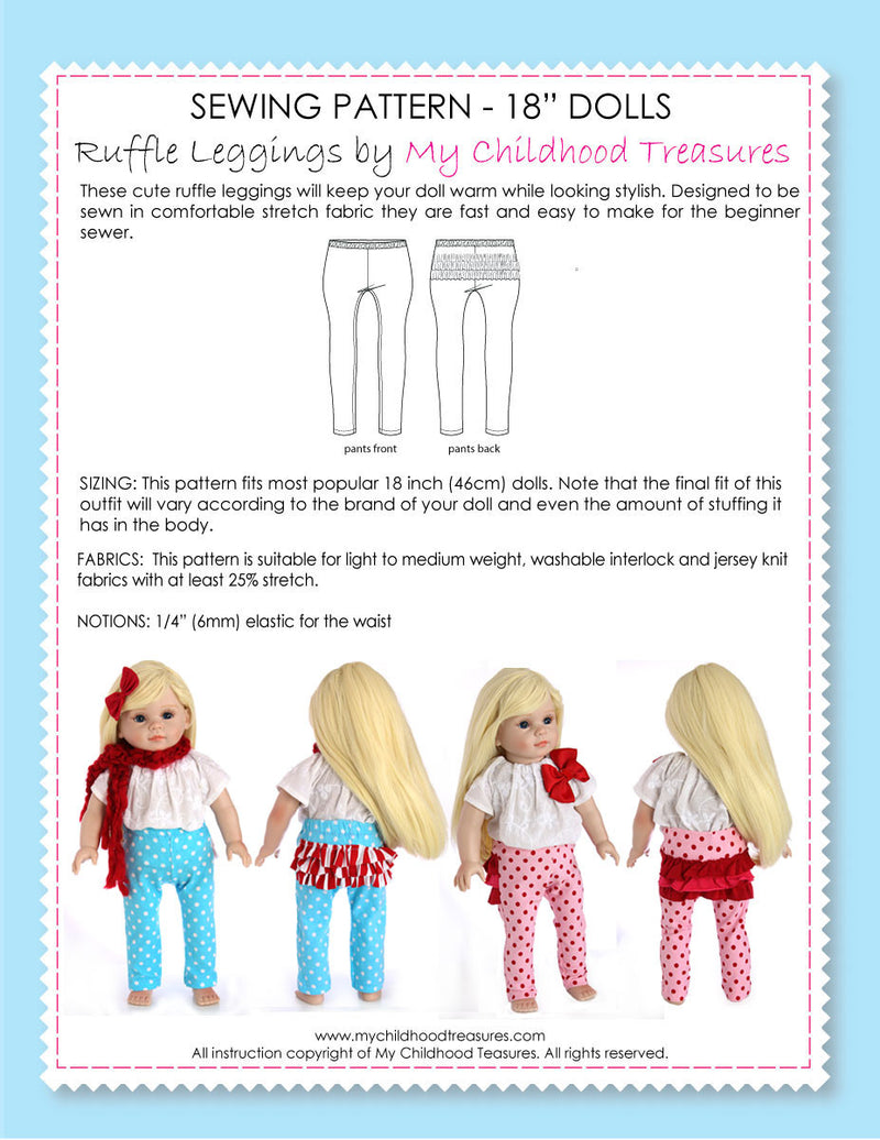 18 inch doll clothes patterns - LEGGINGS (D1312)