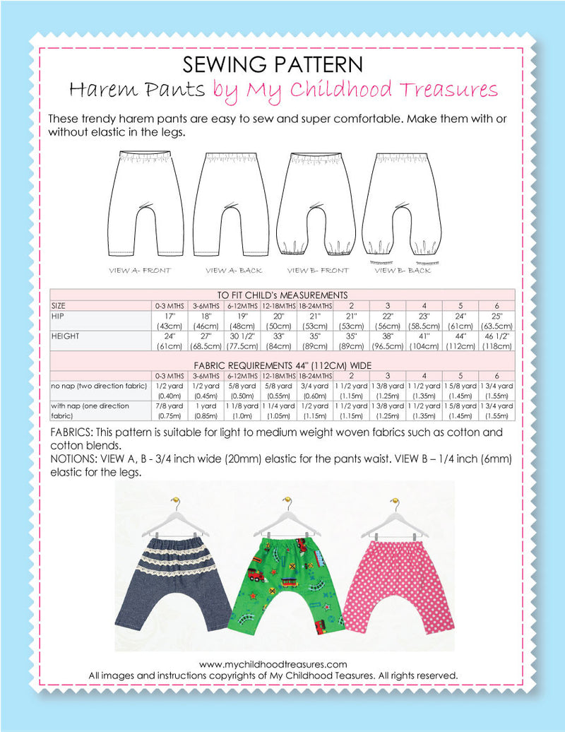 AVERY - Harem Pants Pattern (0-6T)