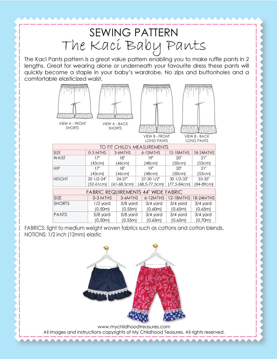 ruffle pants pattern, capri pattern, ruffle shorts pattern