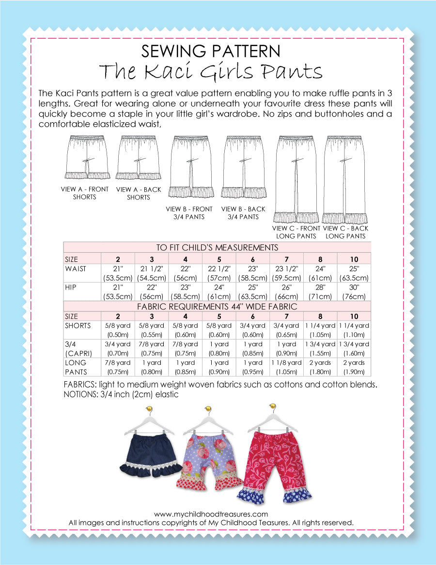 ruffle pants pattern, capri pattern, ruffle shorts pattern