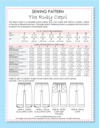 RUBY - Girls Capri Pants Sewing Pattern - 2 cuff styles